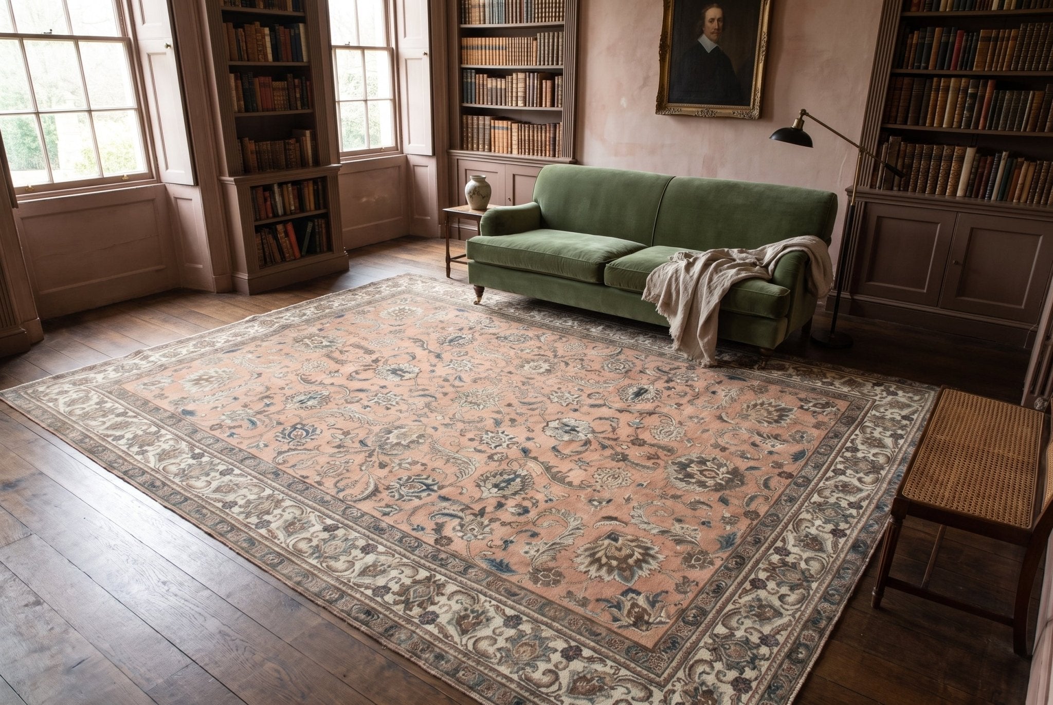 Tabriz Rug — Salmon Pink & Ivory Florals | 9'9" × 12'9" - Rug the Rock - availableFloralHand-knotted