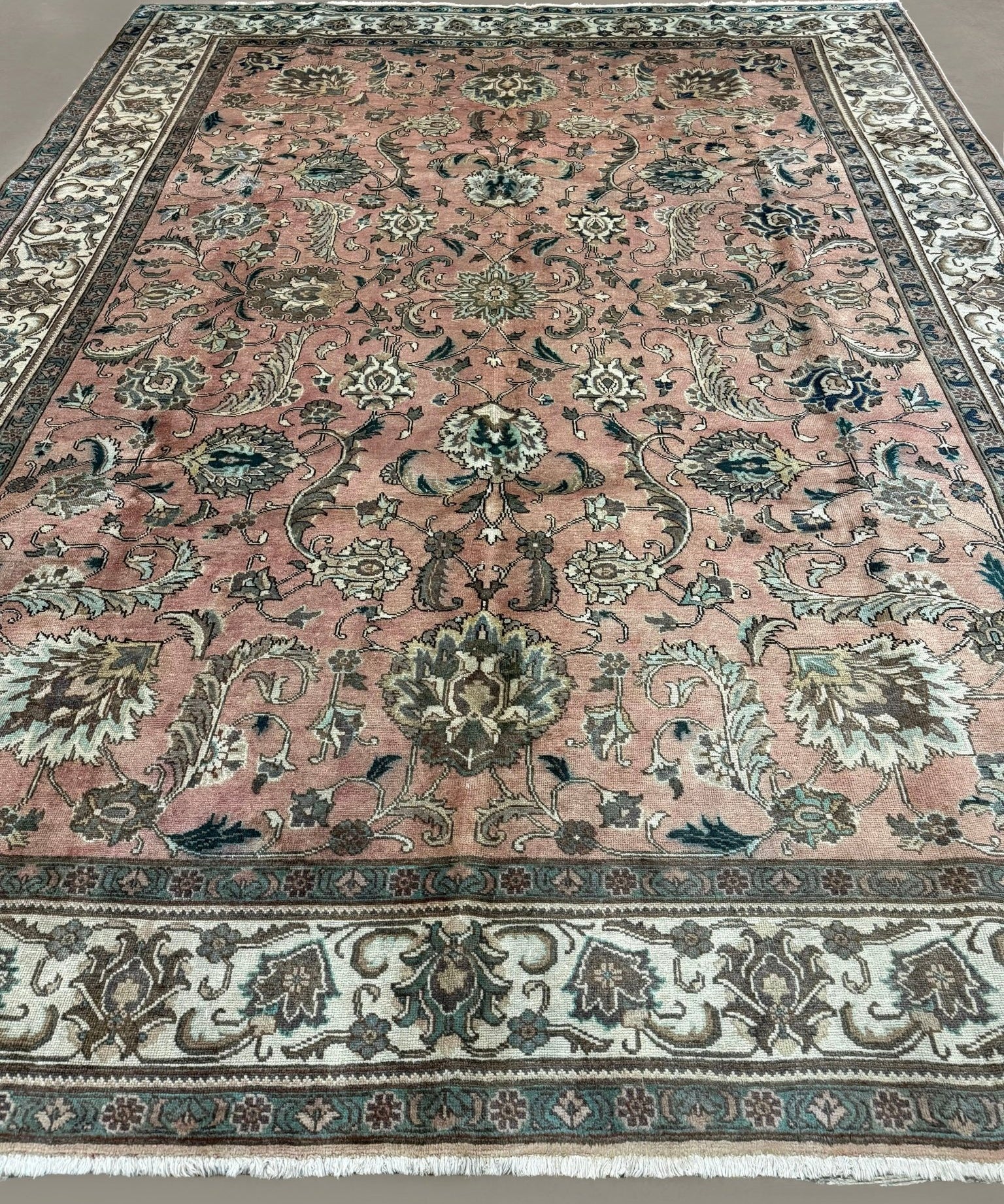 Tabriz Rug — Salmon Pink & Ivory Florals | 9'9" × 12'9" - Rug the Rock - availableFloralHand-knotted