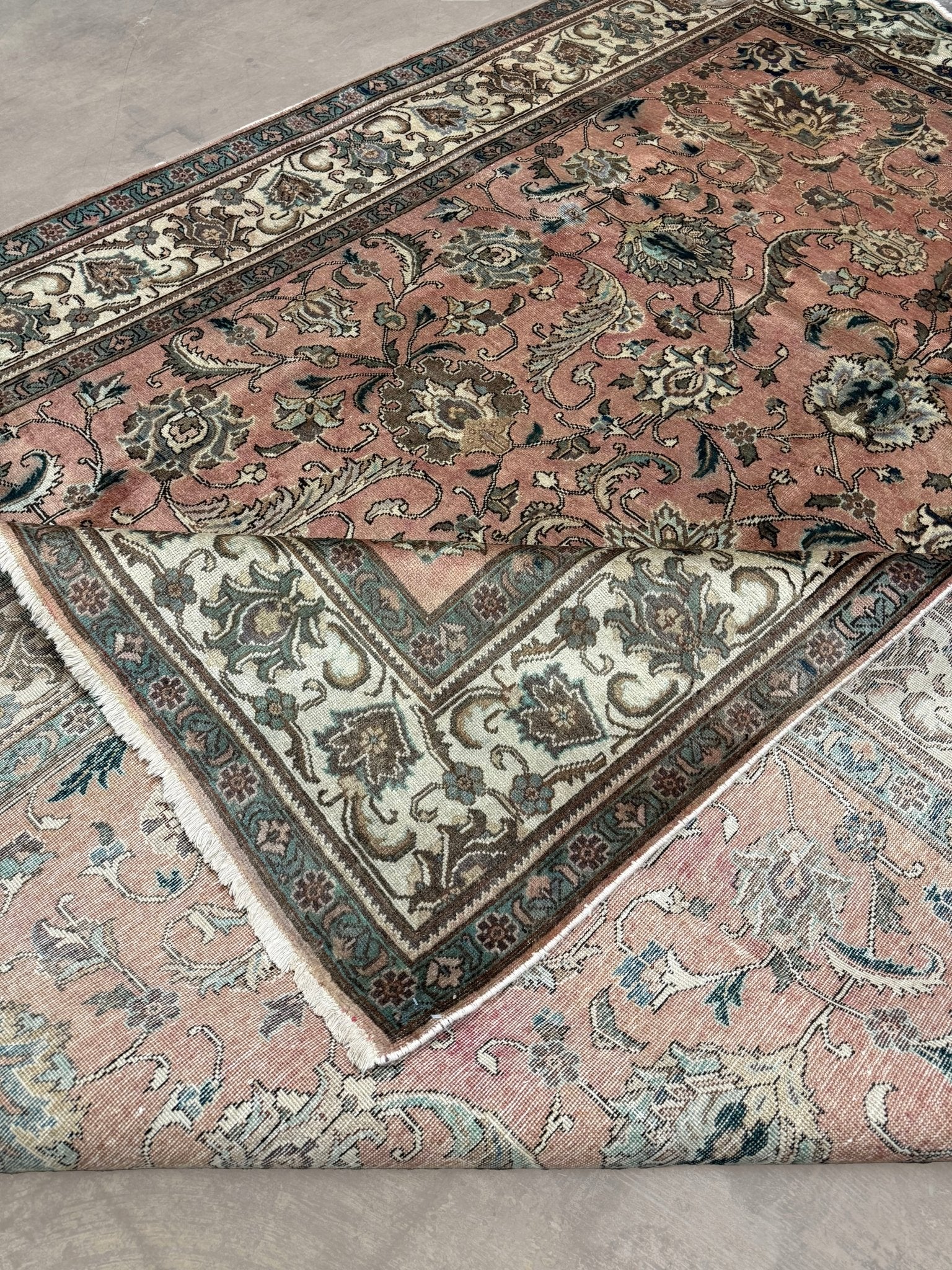 Tabriz Rug — Salmon Pink & Ivory Florals | 9'9" × 12'9" - Rug the Rock - availableFloralHand-knotted