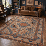 Tabriz Rug — Terracotta & Blue Cascading Florals | 9'5" × 12'8" - Rug the Rock -
