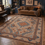 Tabriz Rug — Terracotta & Blue Cascading Florals | 9'5" × 12'8" - Rug the Rock -
