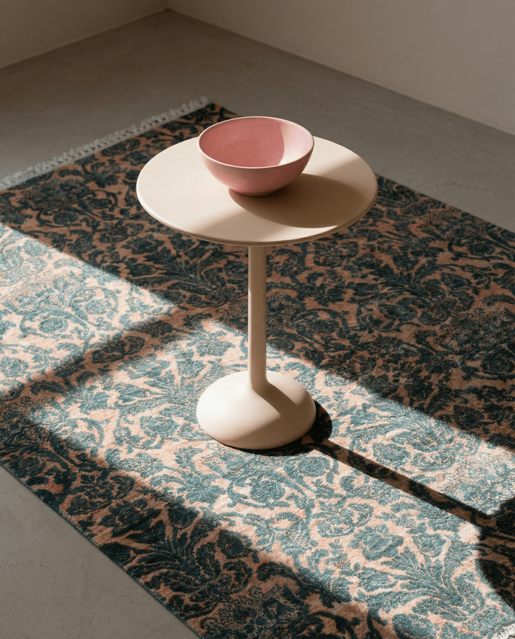 Transitional Chobi Rug — Teal Ikat Florals on Blush | 6' × 9'1"