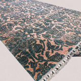 Transitional Chobi Rug — Ikat Florals in Teal & Rust | 6'0" × 9'1"