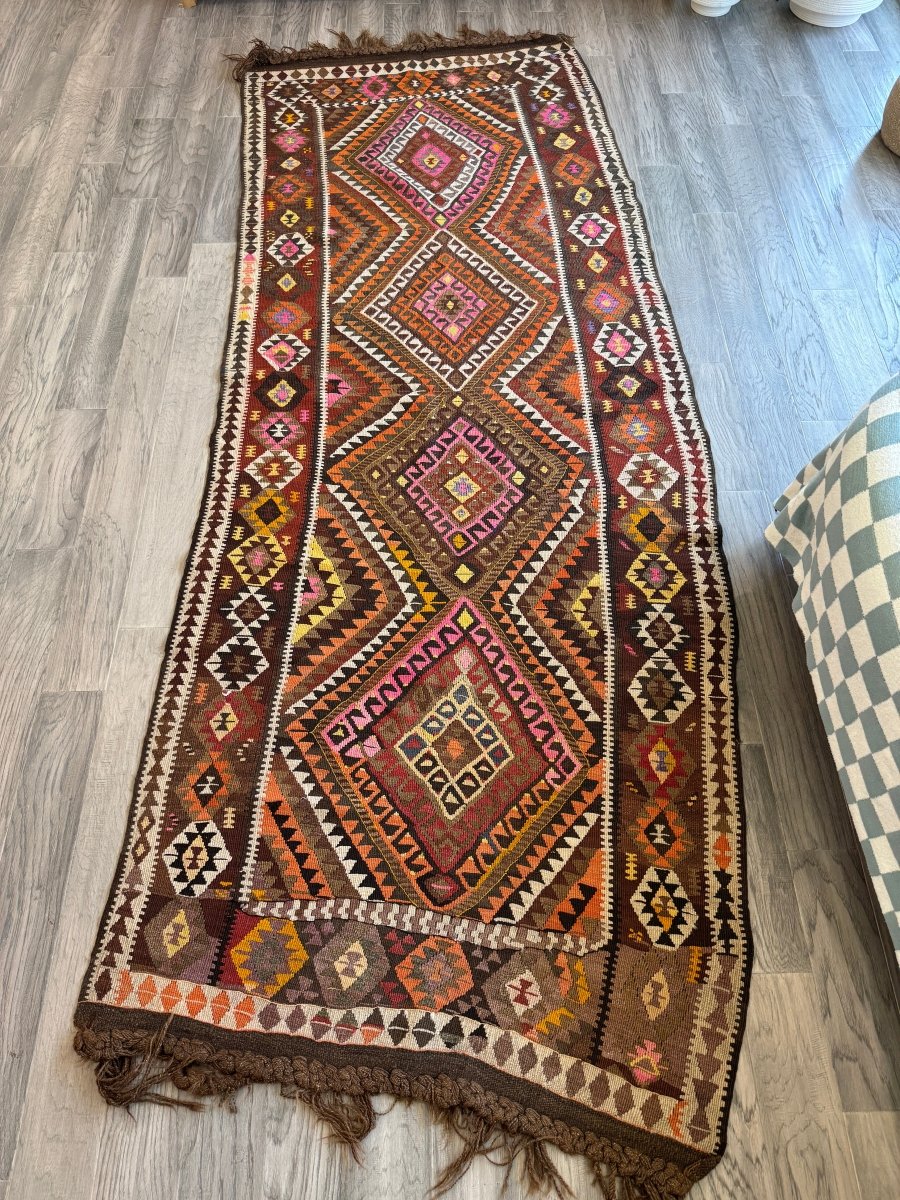 Turkish Kars Kilim Rug | 3' 11" x 10' 6" - Rug the Rock