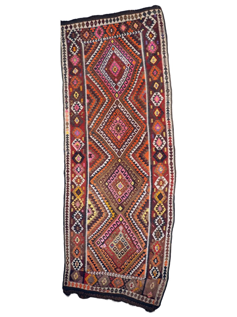 Turkish Kars Kilim Rug | 3' 11" x 10' 6" - Rug the Rock - 7 x 10Kilim RugsLarge Rugs > 4' x 8'