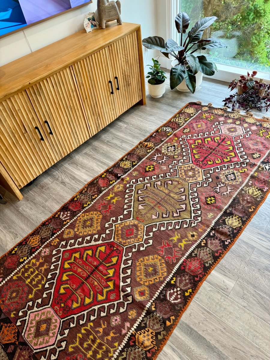 Turkish Kars Kilim Runner Rug | 3' 11" x 8' 10" - Rug the Rock