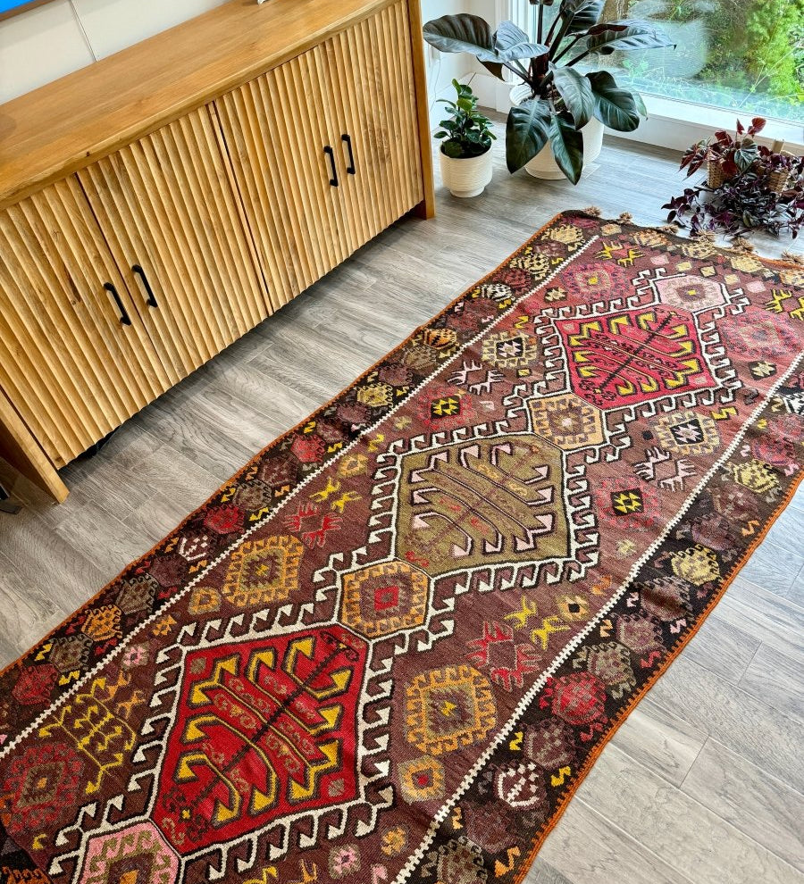 Turkish Kars Kilim Runner Rug | 3' 11" x 8' 10" - Rug the Rock