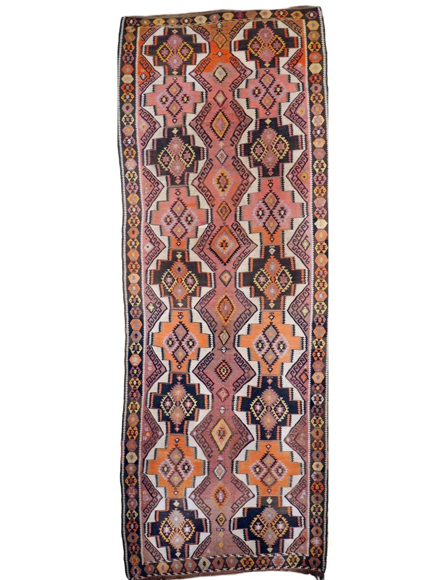 Turkish Kars Kilim Runner Rug | 4' 2" x 11' 6" - Rug the Rock - Kilim RugsLarge Rugs > 4' x 8'Runner Rug