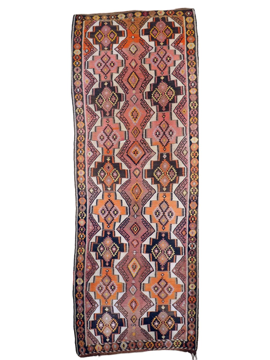 Turkish Kars Kilim Runner Rug | 4' 2" x 11' 6" - Rug the Rock - Kilim RugsLarge Rugs > 4' x 8'Runner Rug