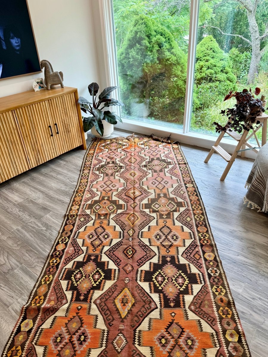 Turkish Kars Kilim Runner Rug | 4' 2" x 11' 6" - Rug the Rock