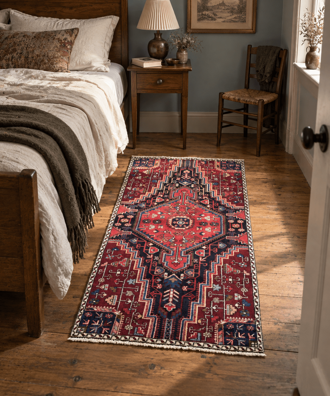 Tuyserkan Rug — Ruby Red & Indigo Stepped Medallion | 2'8" × 5'1" - Rug the Rock -