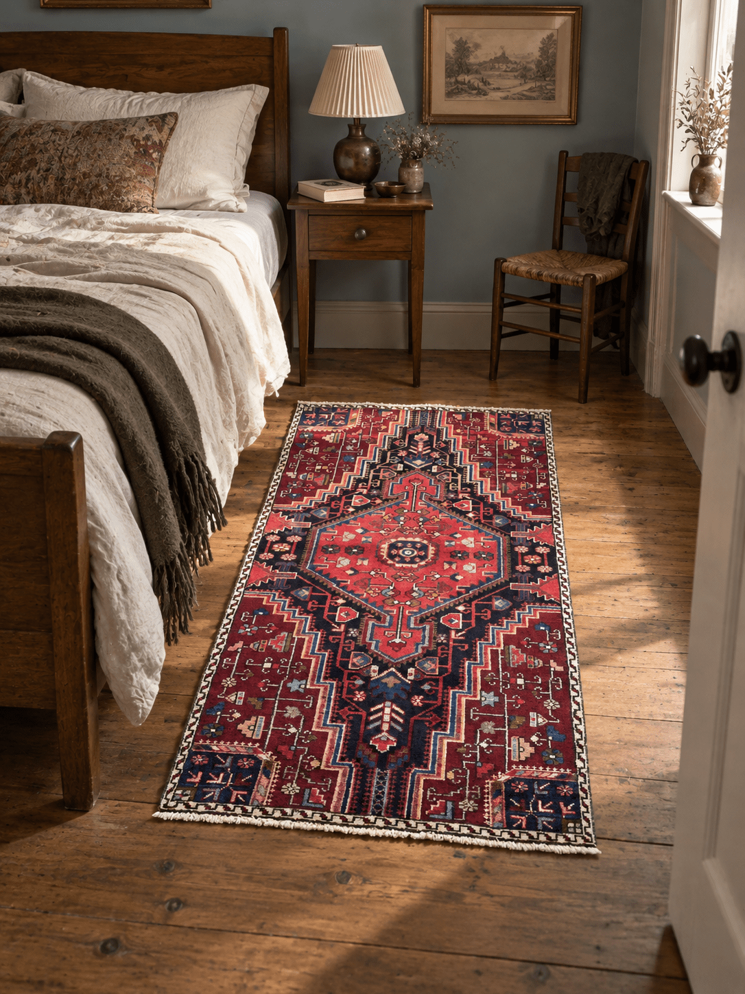 Tuyserkan Rug — Ruby Red & Indigo Stepped Medallion | 2'8" × 5'1" - Rug the Rock -