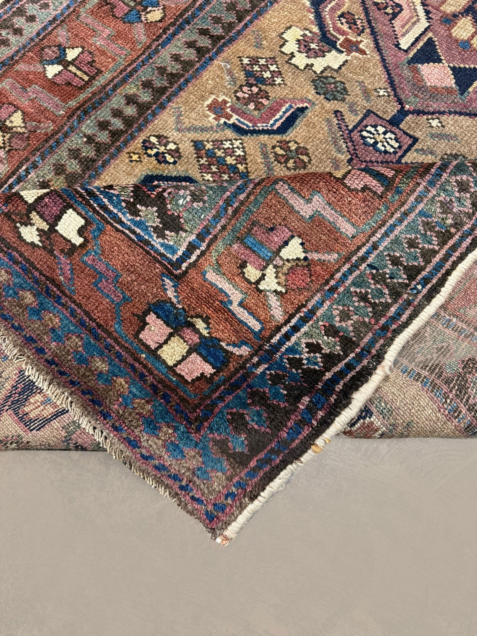Persian Uch Tappeh Runner, folded corner and reverse, hand-knotted wool with beige colouring. SKU 1.0087.