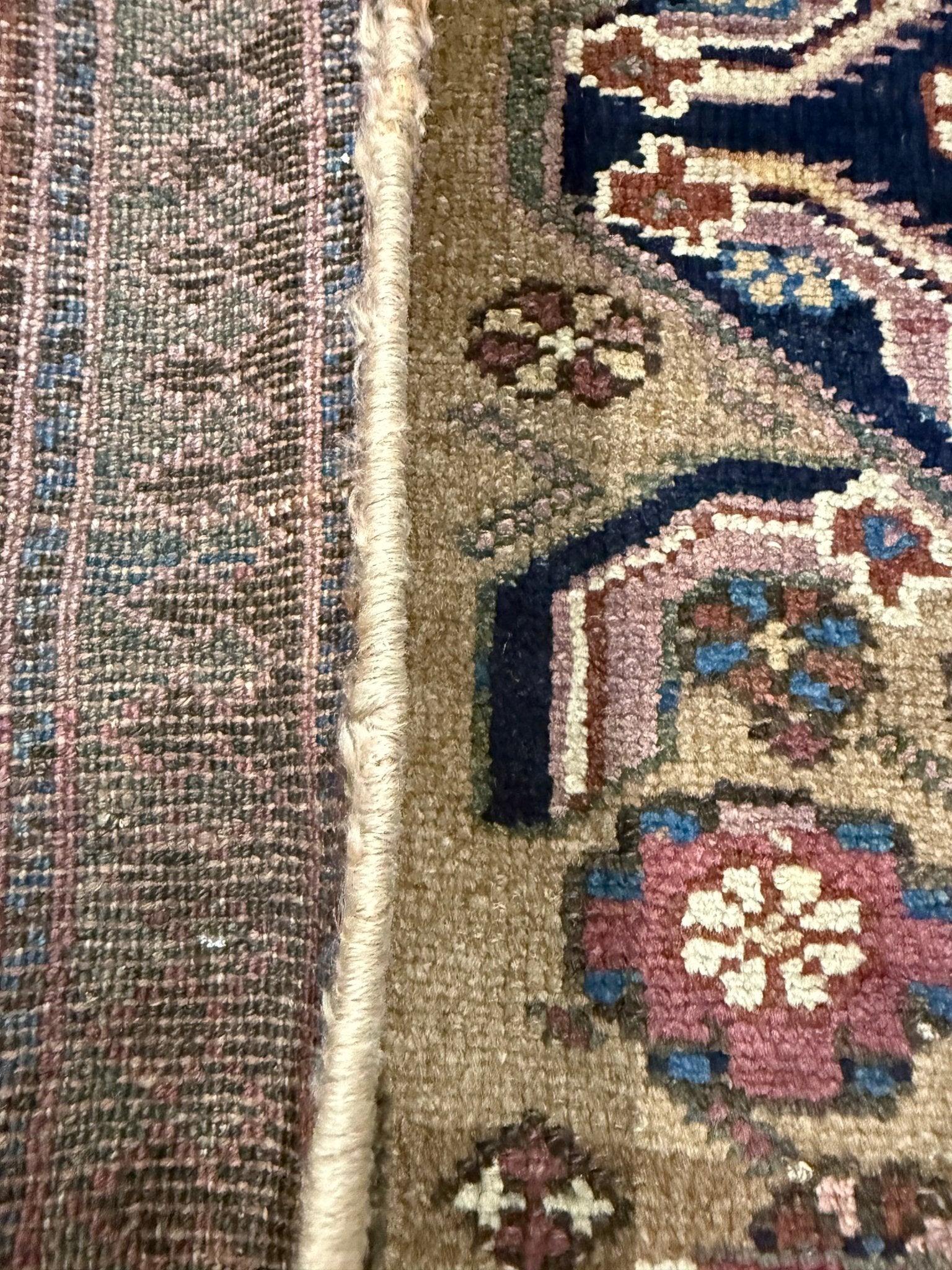 Uch Tappeh Runner — Angular Medallions on Muted Beige with a Dark Red Border. Original rug photograph; SKU 1.0087; source 1.0087 IMG_6810.