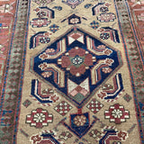 Uch Tappeh Runner — Angular Medallions on Muted Beige with a Dark Red Border. Original rug photograph; SKU 1.0087; source 1.0087 IMG_6818.