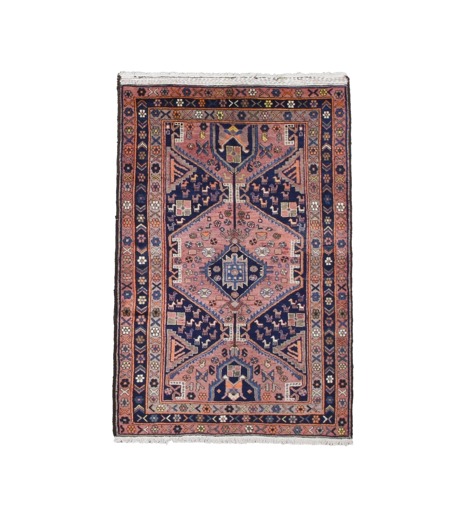Vintage Afshar Luri Rug, top view on white background, hand-knotted wool pile. SKU RR 32536.