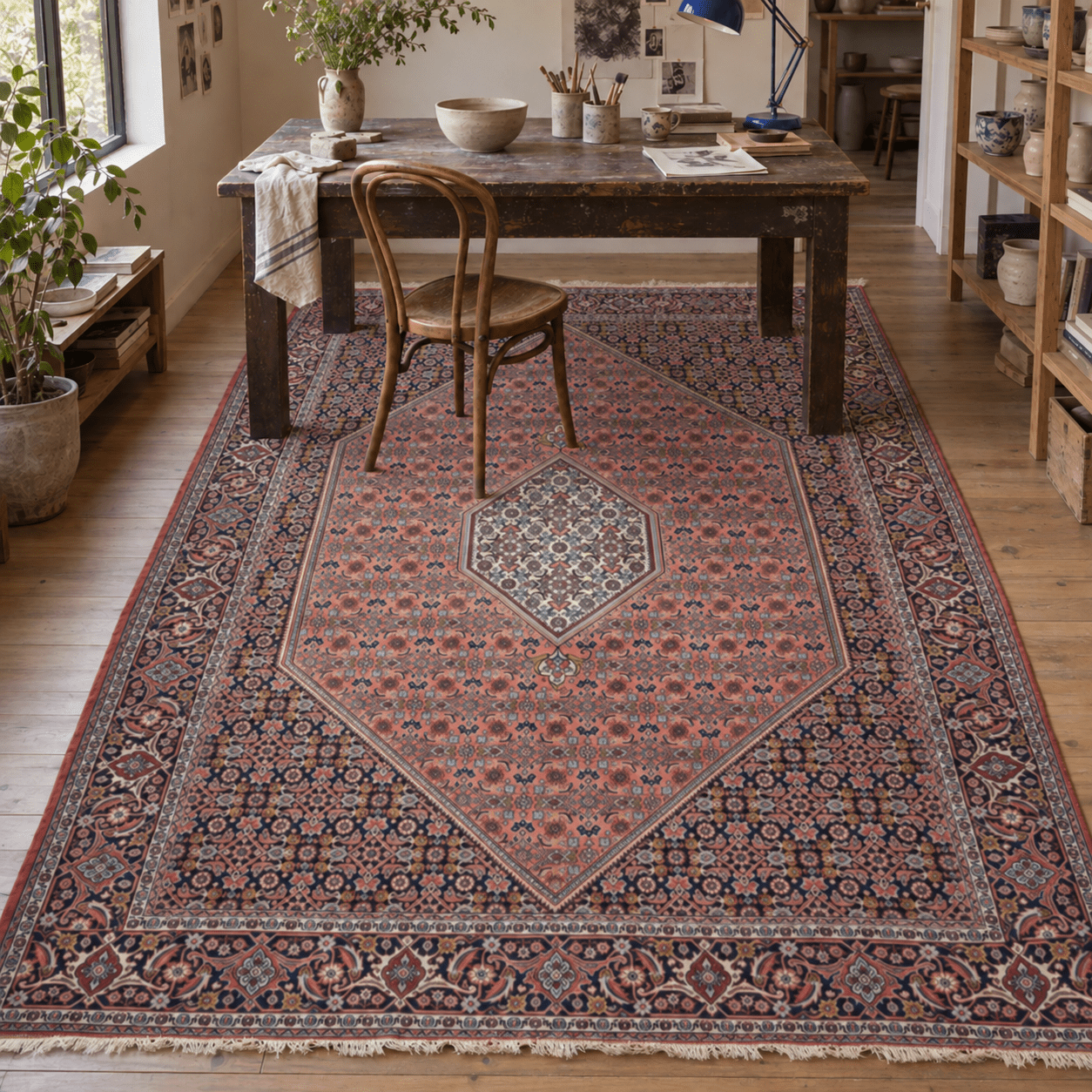 Vintage Bijar Rug — Dusty Rose & Charcoal Mahi | 6'7" × 10'2" - Rug the Rock - 6 x 97 x 10available