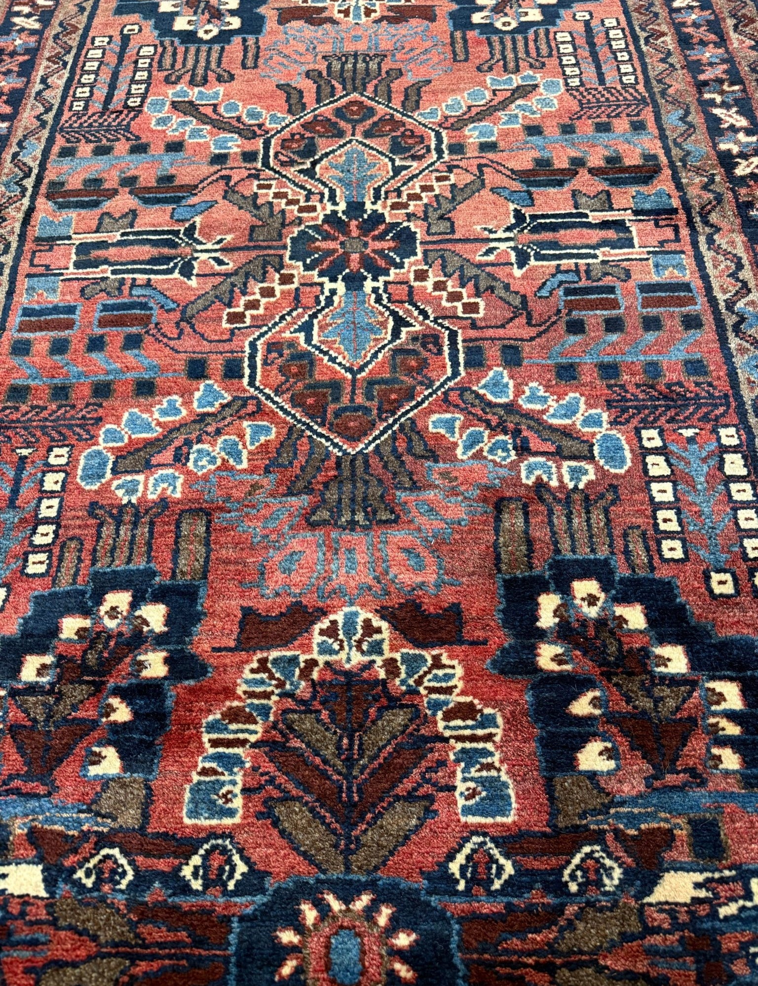 Vintage Dargazin Runner — Florals on a Dark Field with Warm Red Borders. Original rug photograph; SKU RR32283; source IMG_7623.