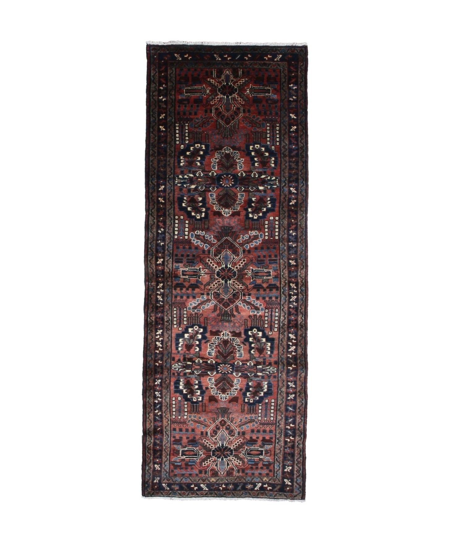 Persian Dargazin Hamadan Runner, top view on white background, hand-knotted wool pile. SKU RR 32283.