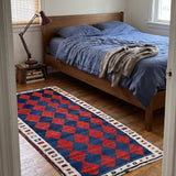 Vintage Gabbeh Rug — Scarlet & Cobalt Diamonds | 2'9" × 6'1" - Rug the Rock - available