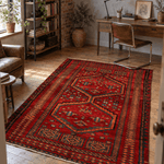 Vintage Hamadan Rug — Scarlet Stepped Medallions | 5'7" × 7'10" - Rug the Rock - availabletexas