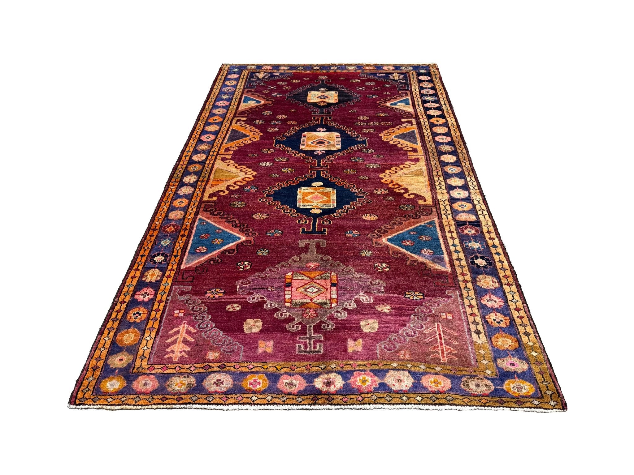 Vintage Hamadan Rug, front perspective view of the complete rug, hand-knotted wool pile. SKU 30894.