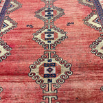 Vintage Luri Runner — Small Diamond Medallions on Coral Red. Original rug photograph; SKU RR32252; source IMG_6872.