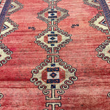 Vintage Luri Runner — Small Diamond Medallions on Coral Red. Original rug photograph; SKU RR32252; source IMG_6872.