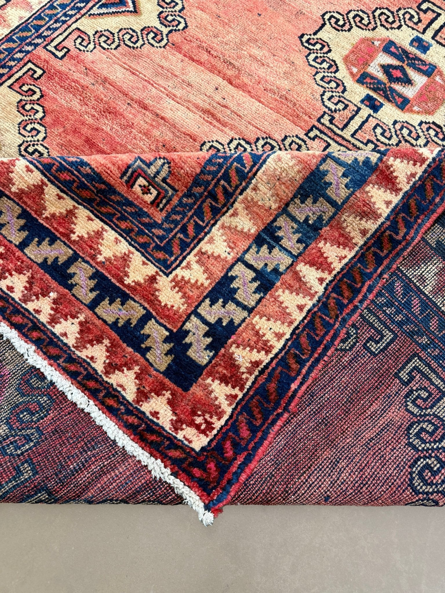 Persian Luri Runner, folded corner and reverse, hand-knotted wool with red colouring. SKU RR 32252.