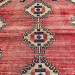 Vintage Luri Runner — Small Diamond Medallions on Coral Red. Original rug photograph; SKU RR32252; source IMG_6862.