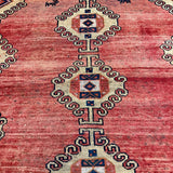 Vintage Luri Runner — Small Diamond Medallions on Coral Red. Original rug photograph; SKU RR32252; source IMG_6862.