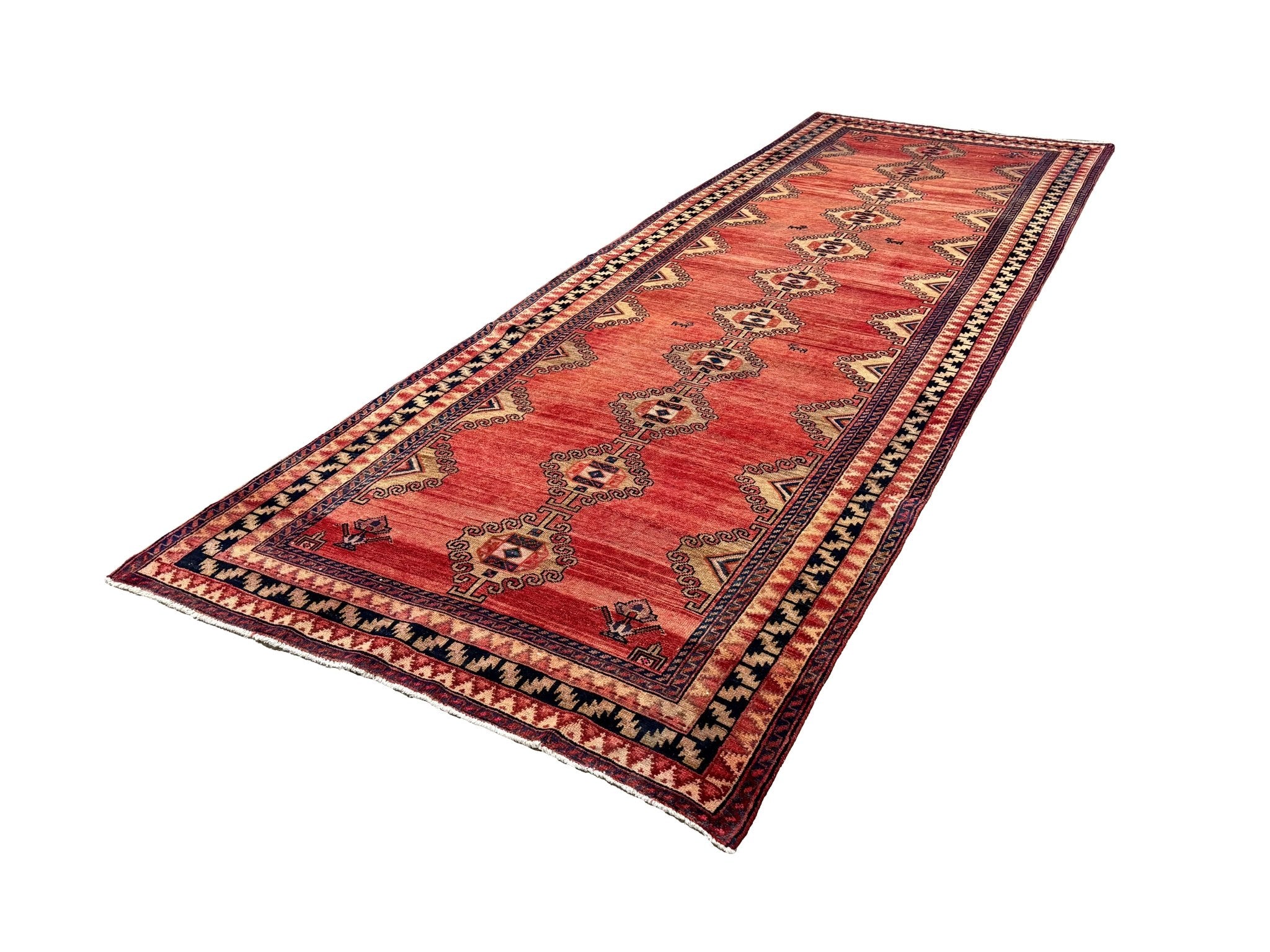 Persian Luri Runner, diagonal full view, hand-knotted wool with red colouring. SKU RR 32252.
