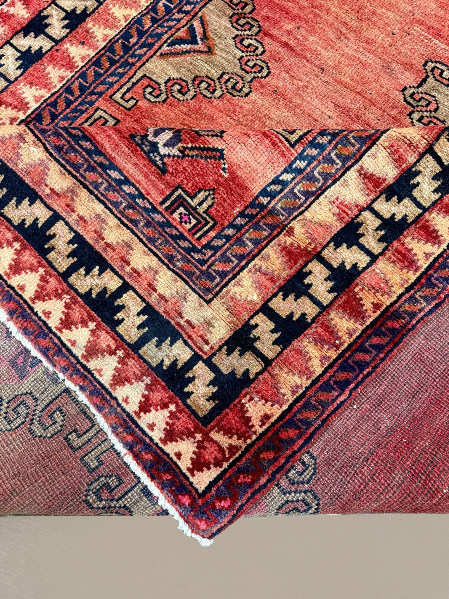 Persian Luri Runner, folded corner and reverse, hand-knotted wool with red colouring. SKU RR 32252.