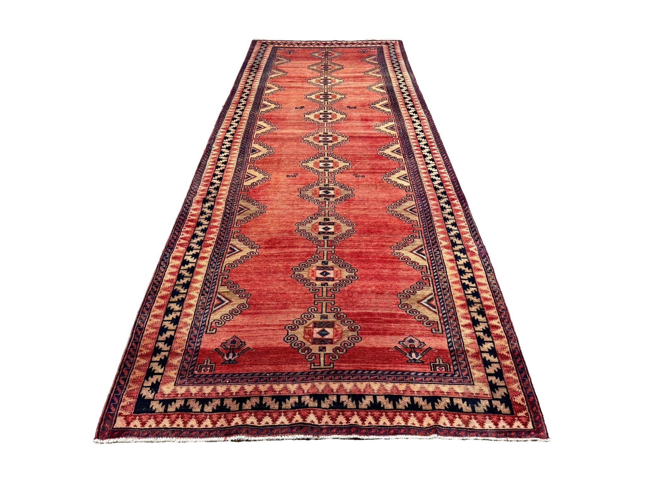 Persian Luri Runner, lengthwise view, hand-knotted wool with red colouring. SKU RR 32252.