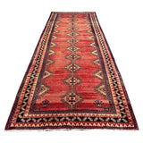 Persian Luri Runner, lengthwise view, hand-knotted wool with red colouring. SKU RR 32252.