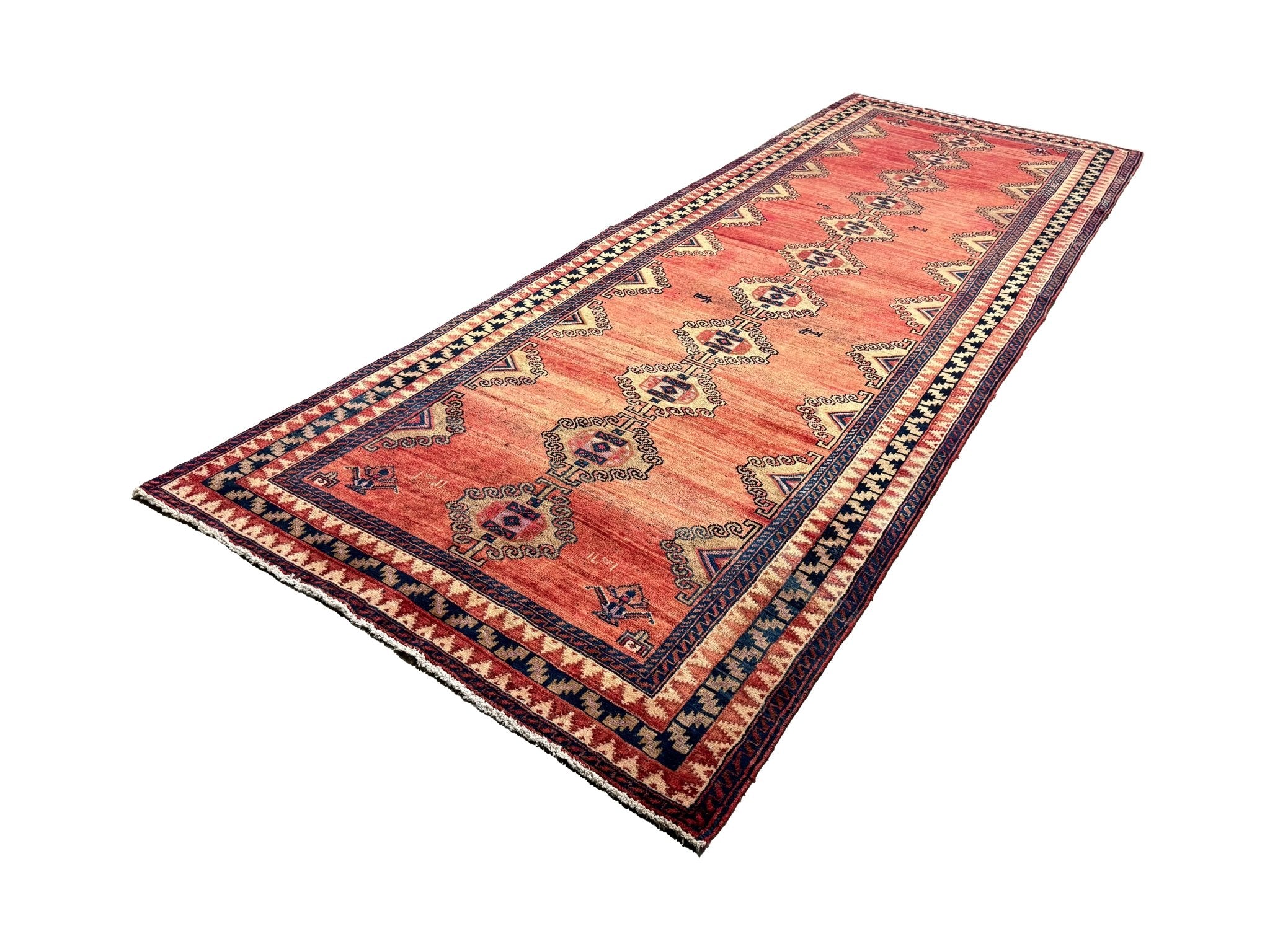 Persian Luri Runner, diagonal full view, hand-knotted wool with red colouring. SKU RR 32252.