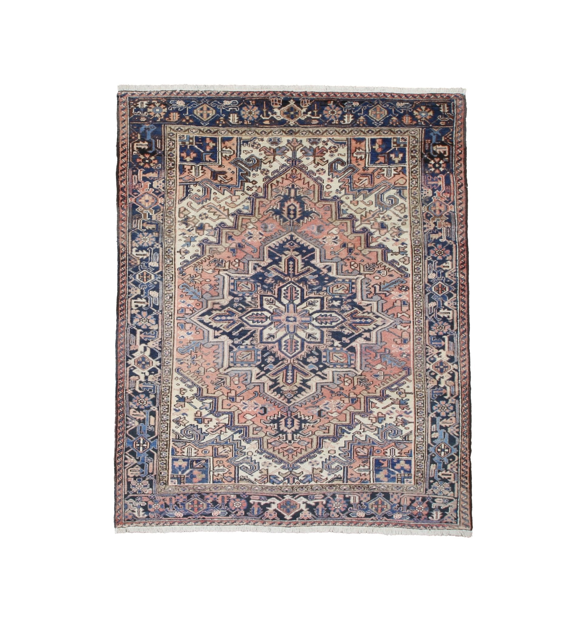 Vintage Mehravan Rug, top view on white background, hand-knotted wool pile. SKU PP 107502.