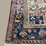 Vintage Mehravan Rug, corner, border and fringe detail, hand-knotted wool pile. SKU PP 107502.