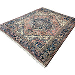Vintage Mehravan Rug, diagonal perspective view of the complete rug, hand-knotted wool pile. SKU PP 107502.