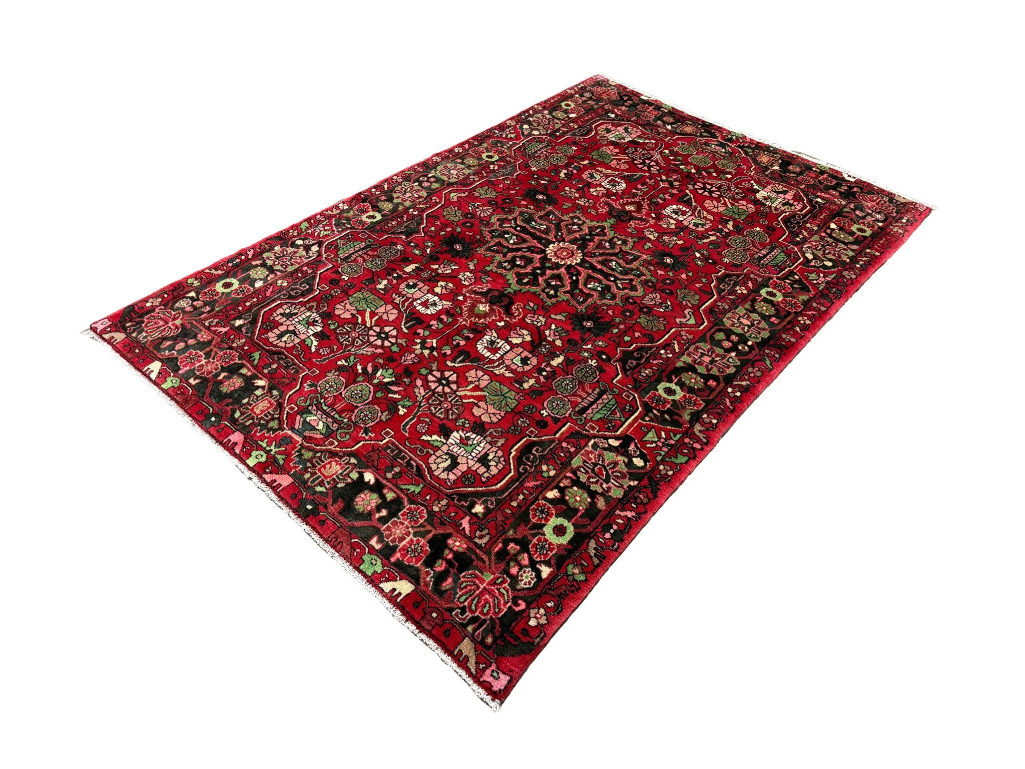 Vintage Nahavand Rug, diagonal perspective view of the complete rug, hand-knotted wool pile. SKU PP 105649.