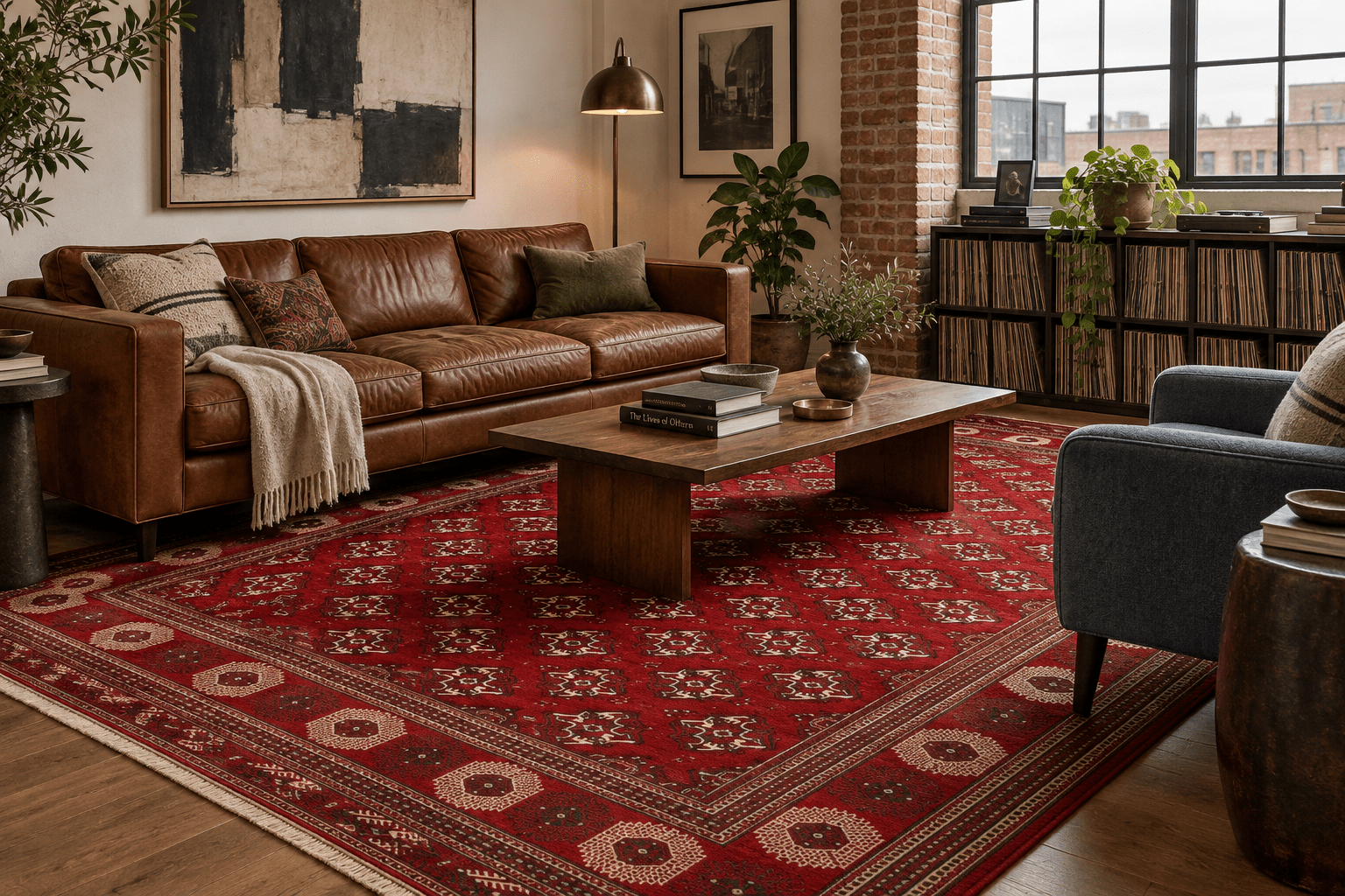 Vintage Persian Turkmen Rug — Crimson & Ivory Guls | 10' × 12'7" - Rug the Rock - available
