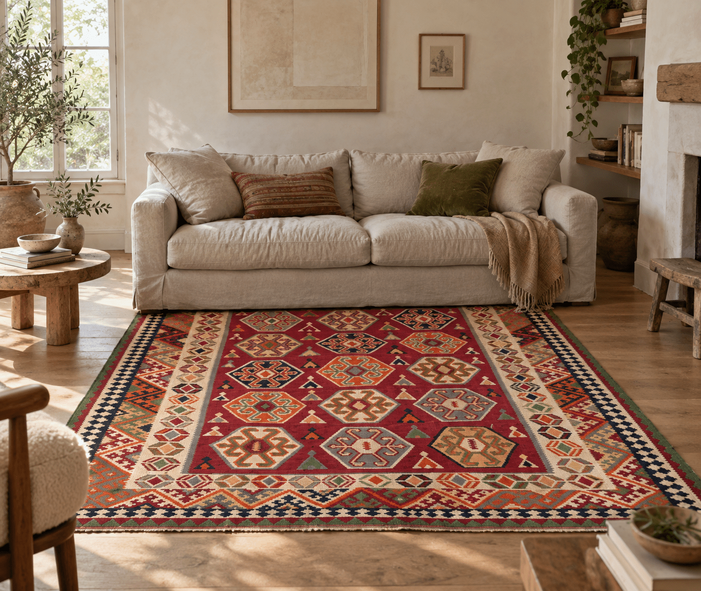 Vintage Qashqai Kilim — Ruby & Colorful Scorpion Motifs | 5'4" × 9'2" - Rug the Rock - 5 x 86 x 9available