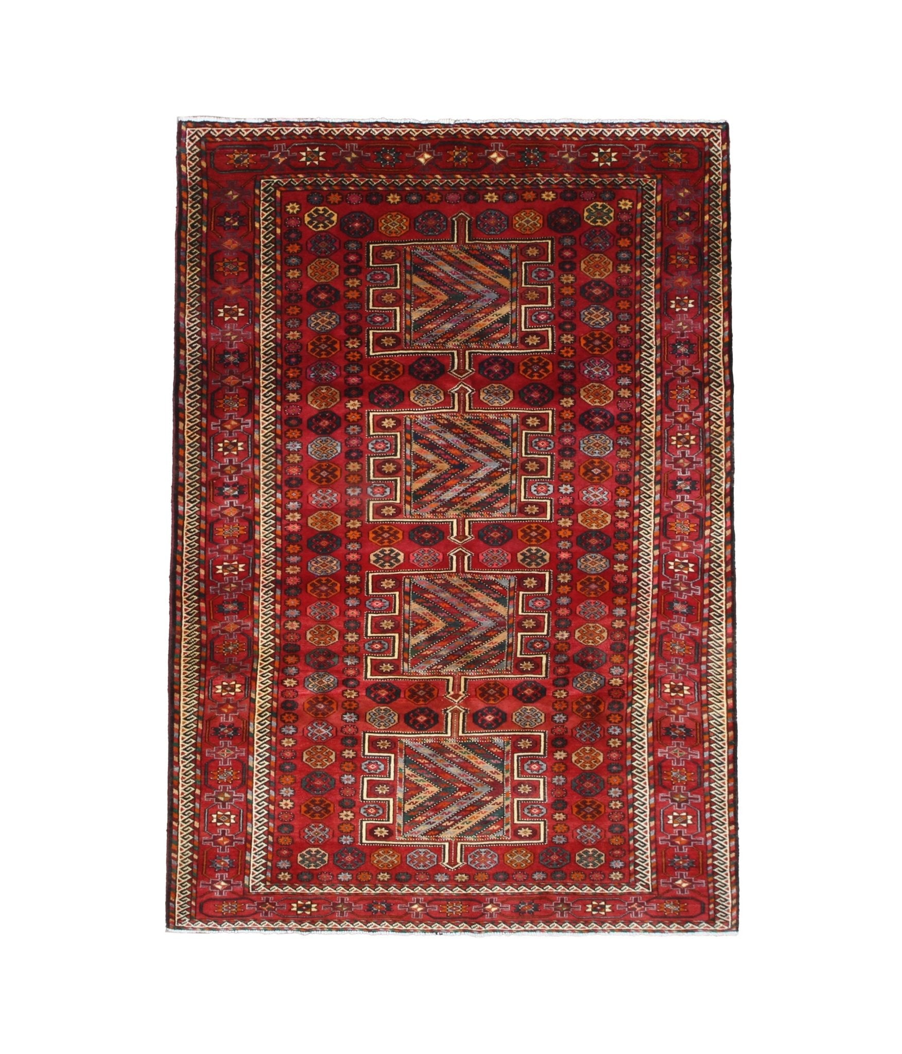 Vintage Quchan Kurdish Rug, top view on white background, hand-knotted wool pile. SKU RR32561.
