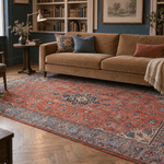 Vintage Sarouk Rug — Coral Florals & Sapphire Border | 6'7" × 10'2" - Rug the Rock - 6 x 97 x 10available