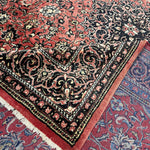 Vintage Sarouk Rug — Tomato Red & Indigo Arabesques | 10' × 13'2" - Rug the Rock - availableHand-knottedSarough
