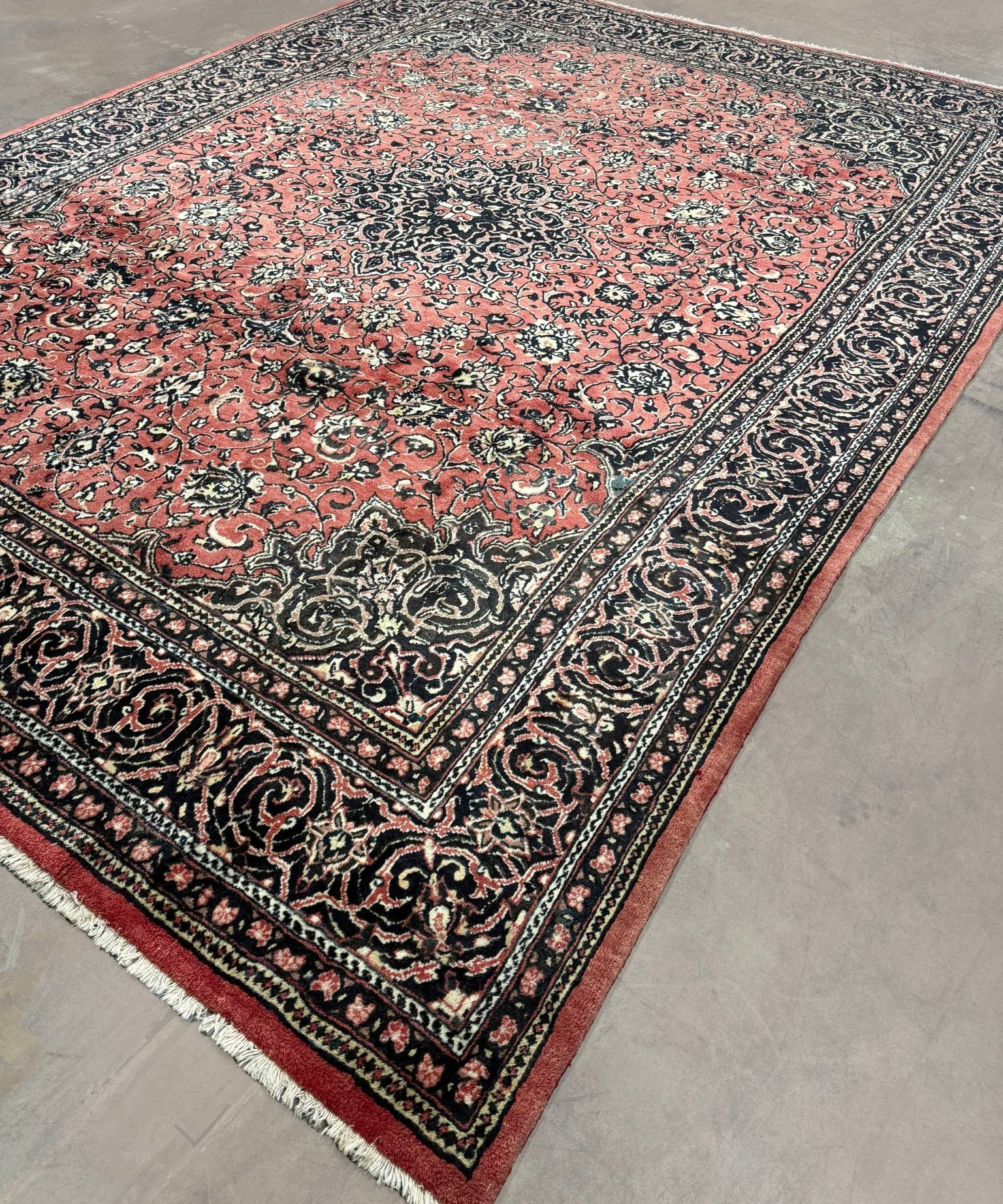 Vintage Sarouk Rug — Tomato Red & Indigo Arabesques | 10' × 13'2" - Rug the Rock - availableHand-knottedSarough