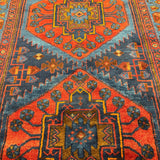 Vintage Sonqor Runner — Linked Angular Medallions in Red & Deep Blue. Original rug photograph; SKU RR30722; source RR 30722 IMG_6996.