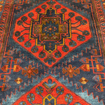 Vintage Sonqor Runner — Linked Angular Medallions in Red & Deep Blue. Original rug photograph; SKU RR30722; source RR 30722 IMG_6986.
