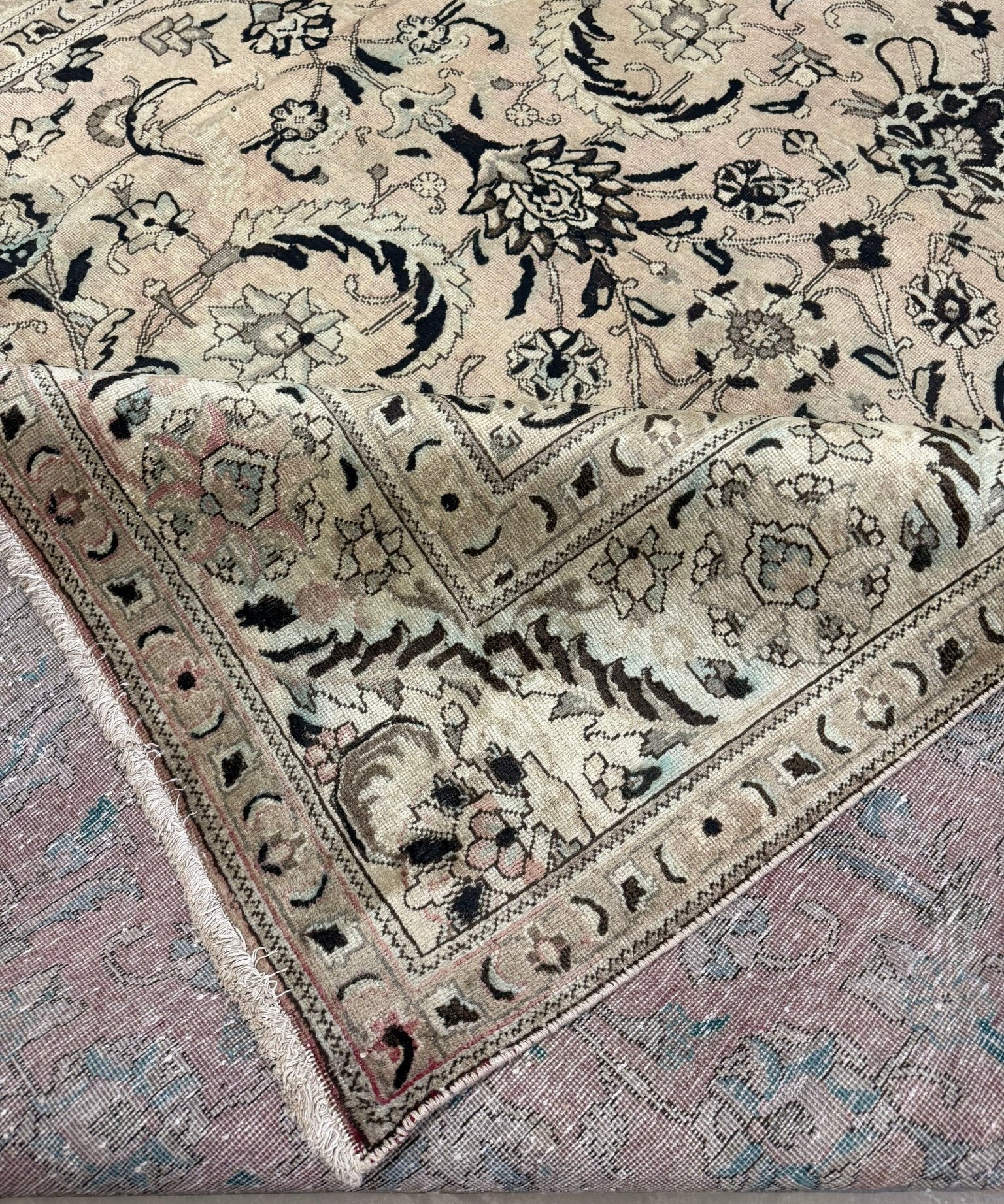 Vintage Tabriz Rug — Cast-Iron Leaves & Shah Abbasi Palmettes | 9'9" × 12'11" - Rug the Rock - availableFloralHand-knotted