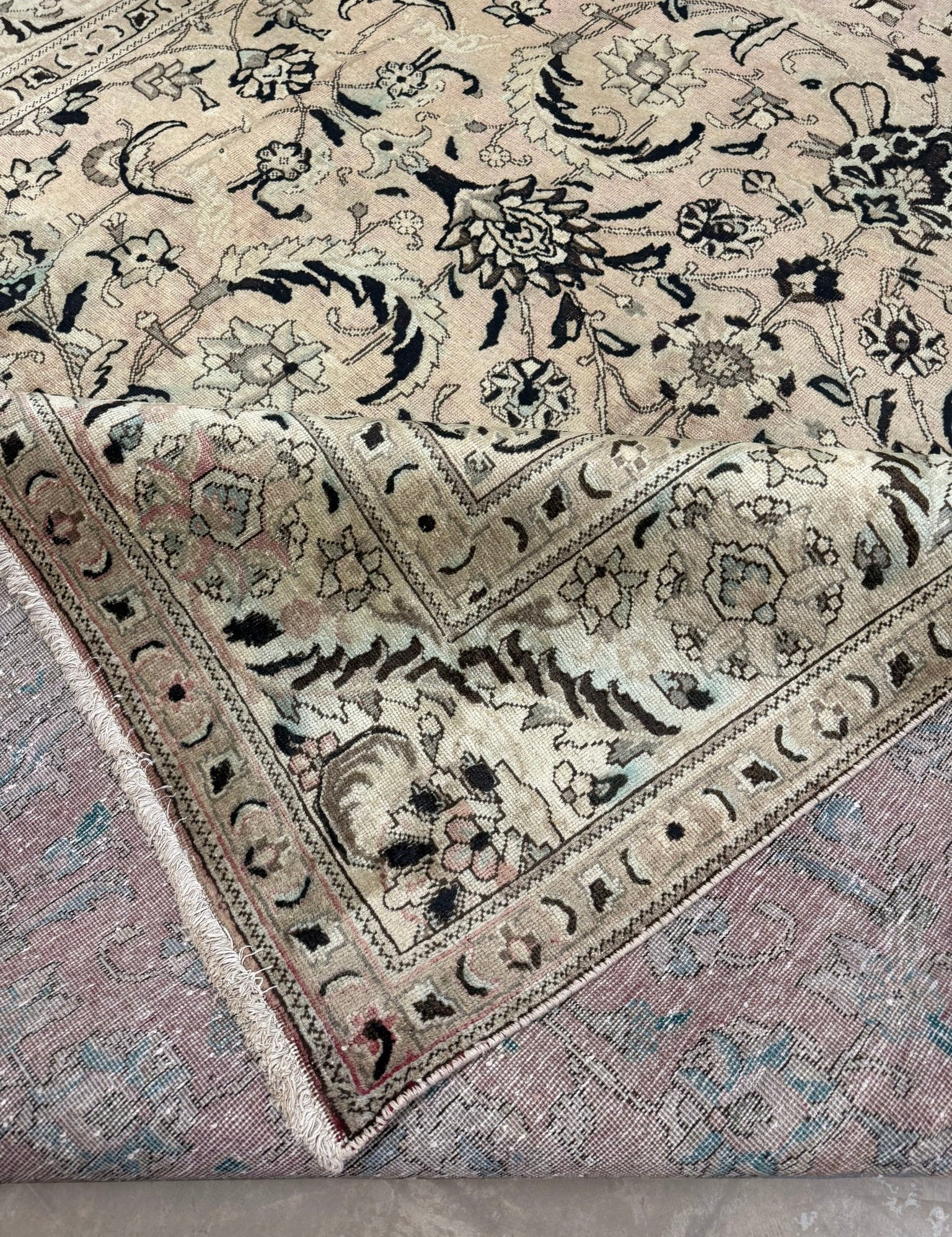 Vintage Tabriz Rug — Cast-Iron Leaves & Shah Abbasi Palmettes | 9'9" × 12'11" - Rug the Rock - availableFloralHand-knotted